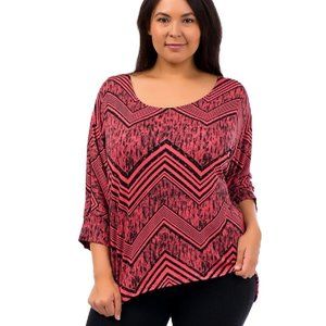 Hot Ginger Ladies Top Coral Chevron Print Scoop-Neck Plus Size XL  NWOT